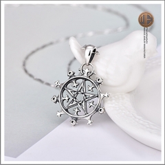 MESP-00001 Marine wheel theme pentacle classic pattern oxidized 925 sterling silver pendant