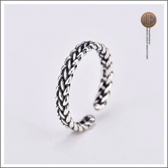 MESR-00006 Simple style braided rope 925 sterling silver ring open loop free ring size rhodium plating with oxidized retro ring